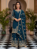 Premium Teal Green Embroidered Kurta Palazzo Set with Dupatta