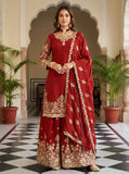 Royal Red Embroidered Kurta Palazzo Set with Dupatta