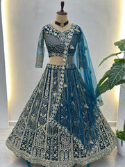 Teal Blue Designer Lehenga