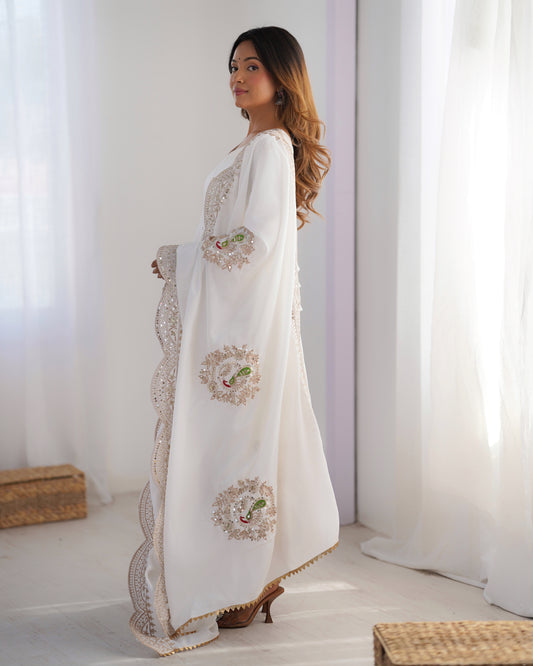 Designer White Anarkali with Heavy Embroidered Dupatta