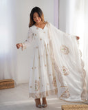 Designer White Anarkali with Heavy Embroidered Dupatta