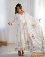 Designer White Anarkali with Heavy Embroidered Dupatta