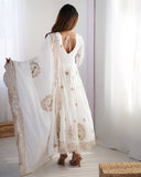 Designer White Anarkali with Heavy Embroidered Dupatta