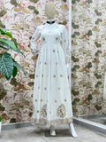 Designer White Anarkali with Heavy Embroidered Dupatta