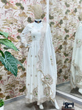 Designer White Anarkali with Heavy Embroidered Dupatta