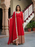 Royal Red Anarkali Suit with Heavy Golden Border & Flowing Dupatta