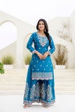 Dual Tone Teal & Pink Ethnic Set with Heavy Embroidery