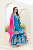 Dual Tone Teal & Pink Ethnic Set with Heavy Embroidery
