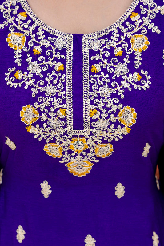 Royal Purple Embroidered Kurta with Intricate Thread Work – Festive Wear Special