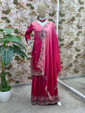 Rani Pink Kurta Sharara Set with Multicolor Embroidery – Festive & Wedding Wear