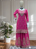 Rani Pink Embroidered Kurta Sharara Set with Heavy Gold Work