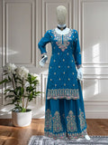 Dual Tone Teal & Pink Ethnic Set with Heavy Embroidery