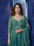 Emerald Green Anarkali Suit with Sheer Dupatta & Elegant