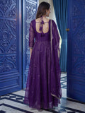 Royal Purple Anarkali Suit with Elegant Back Design & Sheer Dupatta