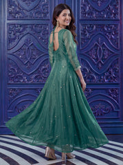 Emerald Green Anarkali Suit with Sheer Dupatta & Elegant