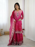 Rani Pink Kurta Sharara Set with Multicolor Embroidery – Festive & Wedding Wear