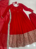 Royal Red Anarkali Suit with Heavy Golden Border & Flowing Dupatta