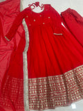Royal Red Anarkali Suit with Heavy Golden Border & Flowing Dupatta
