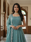 Luxury Sea Green Ethnic Gown with Minimal Embroidery