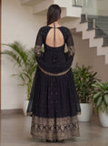Royal Black Anarkali Gown with Deep Back Design & Heavy Gold Border