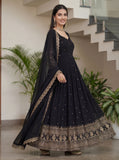 Royal Black Anarkali Gown with Deep Back Design & Heavy Gold Border
