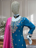 Dual Tone Teal & Pink Ethnic Set with Heavy Embroidery