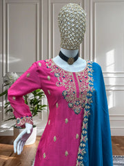 Rani Pink Embroidered Kurta Sharara Set with Heavy Gold Work