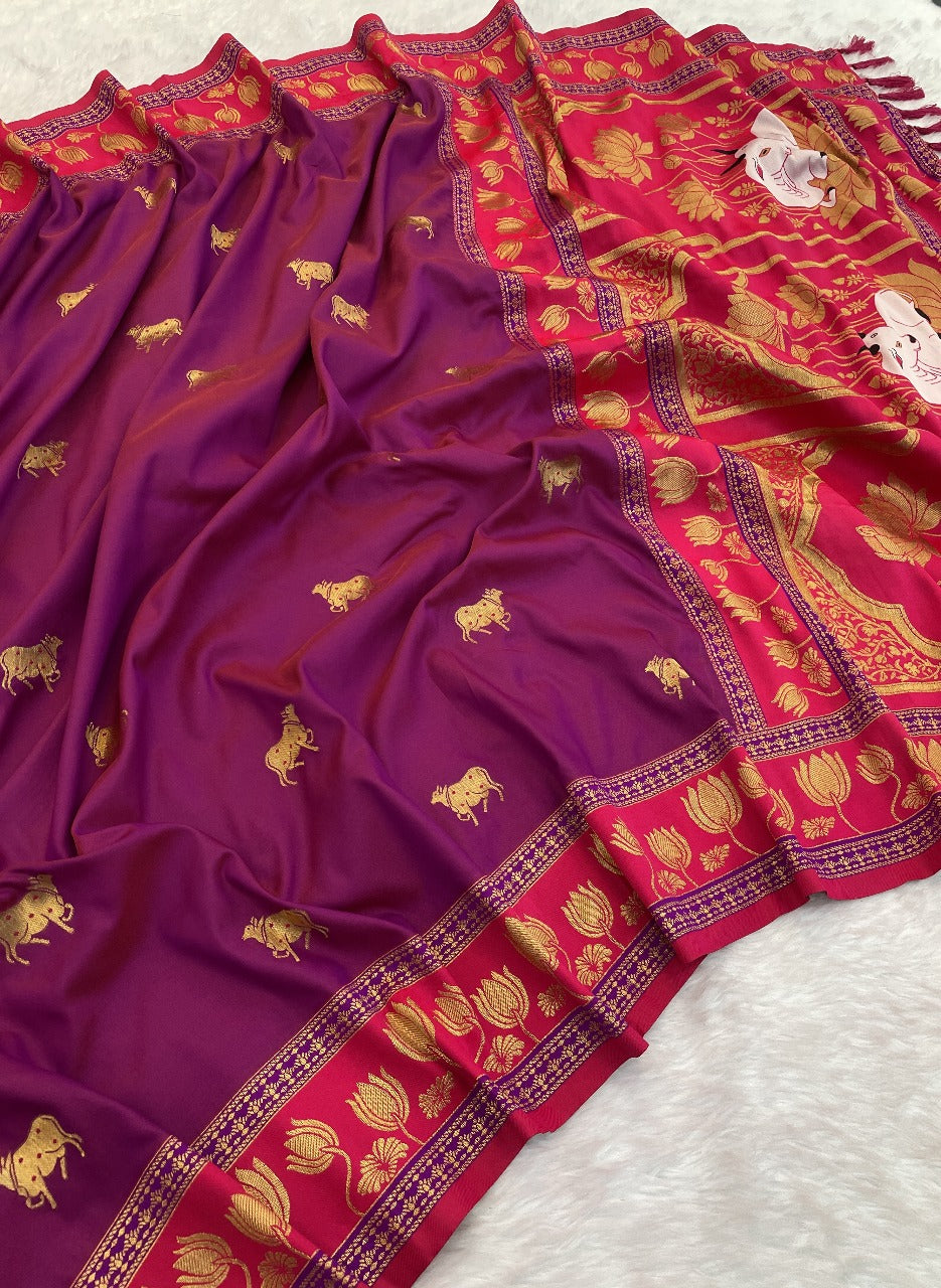 designer-purple-and-pink-contrast-silk-saree-for-weddings