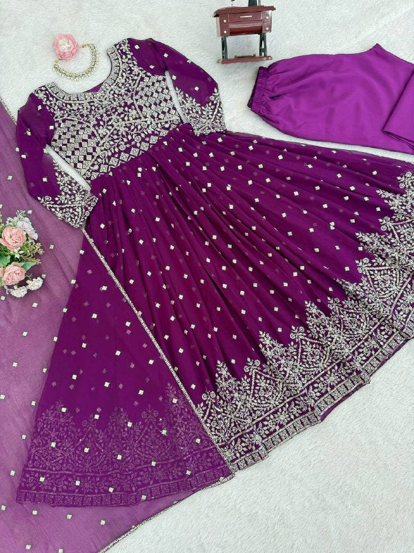 Premium ethnic purple floor length Anarkali suit for women