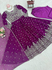 Premium ethnic purple floor length Anarkali suit for women