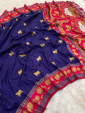 festive-wear-blue-silk-saree-with-matching-pink-blouse