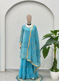 Women’s festive sky blue ethnic sharara dress with traditional embroidery