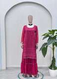 Women’s pink festive sharara dress with traditional embroidery