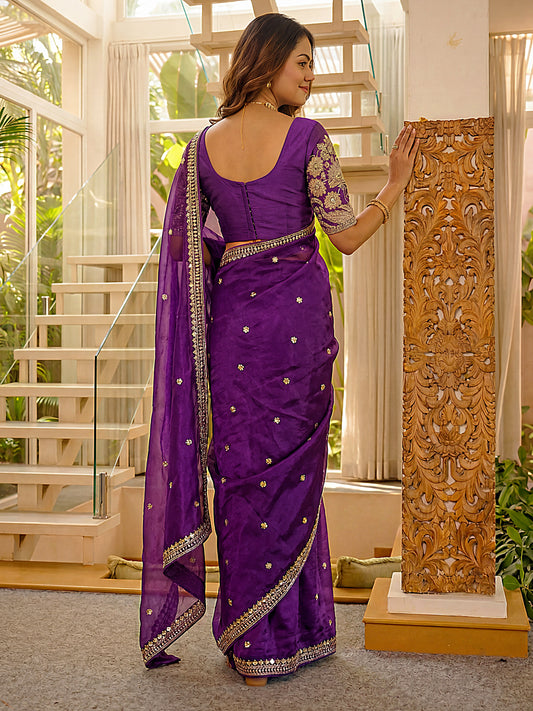 Traditional Indian purple saree for festive and wedding occasions