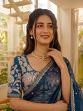 Designer teal saree for wedding and festive occasions