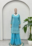 Elegant blue kurta sharara set with embroidered dupatta for women