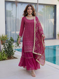Elegant pink kurta sharara set with embroidered dupatta for women
