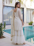 Designer white ethnic outfit with sharara pants and embroidery work