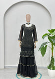 Elegant black embroidered sharara suit for women with dupatta