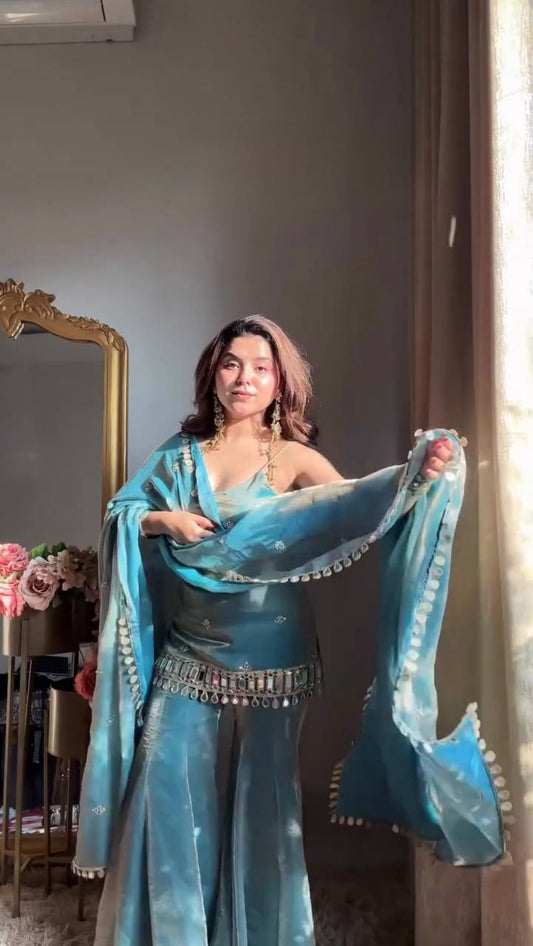 Graceful Aqua Blue Ethnic Sharara Outfit