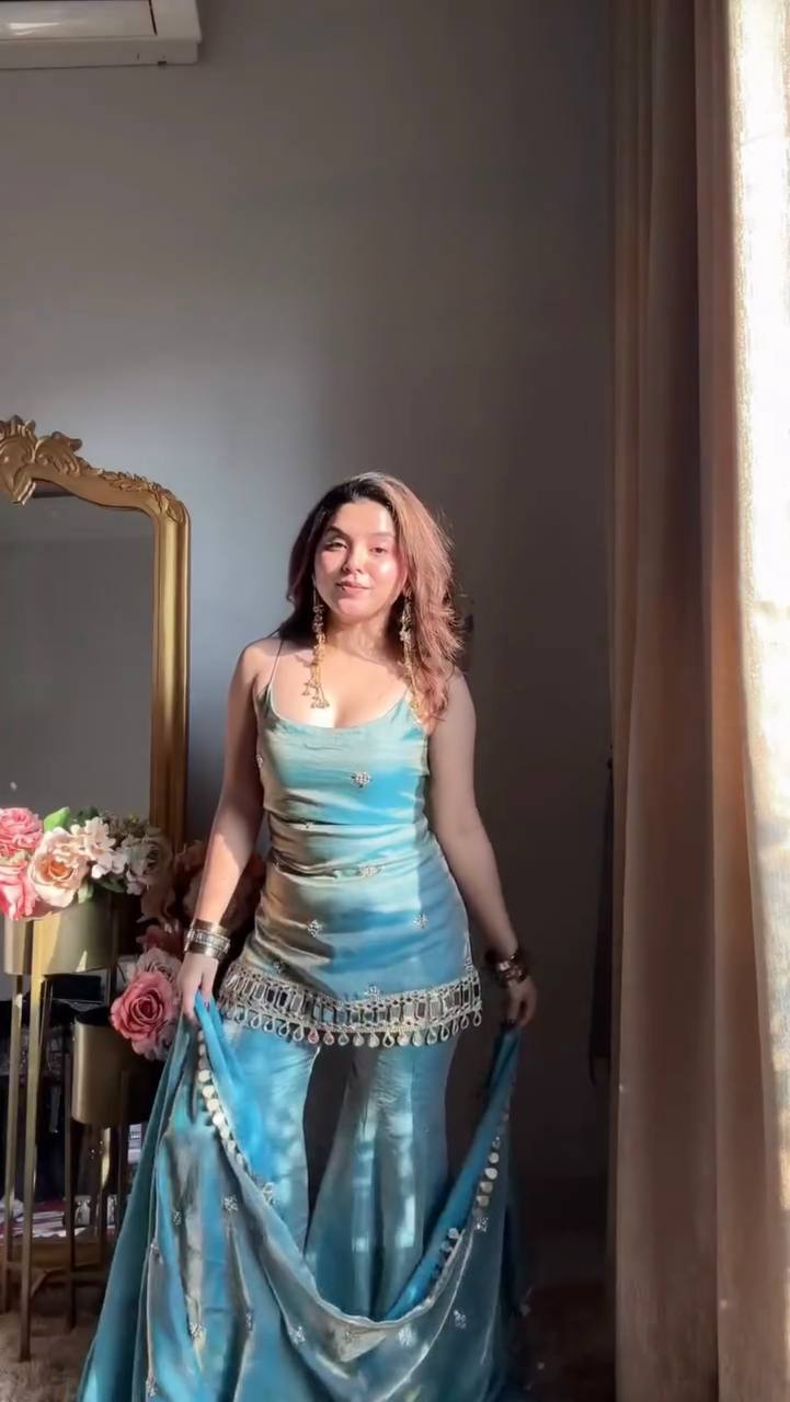 Graceful Aqua Blue Ethnic Sharara Outfit