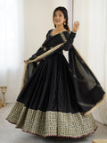 Elegant Black Anarkali with Golden Embroidery Dupatta