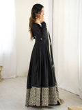 Elegant Black Anarkali with Golden Embroidery Dupatta