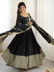 Elegant Black Anarkali with Golden Embroidery Dupatta