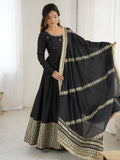 Elegant Black Anarkali with Golden Embroidery Dupatta