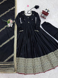 Elegant Black Anarkali with Golden Embroidery Dupatta