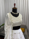 Elegant White & Gold Lehenga with Embroidered Dupatta