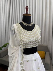 Elegant White & Gold Lehenga with Embroidered Dupatta