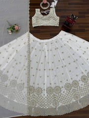 Elegant White & Gold Lehenga with Embroidered Dupatta