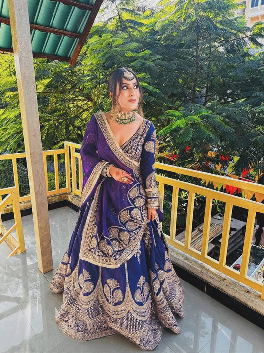 Elegant Violet Bridal Lehenga with Designer Dupatta